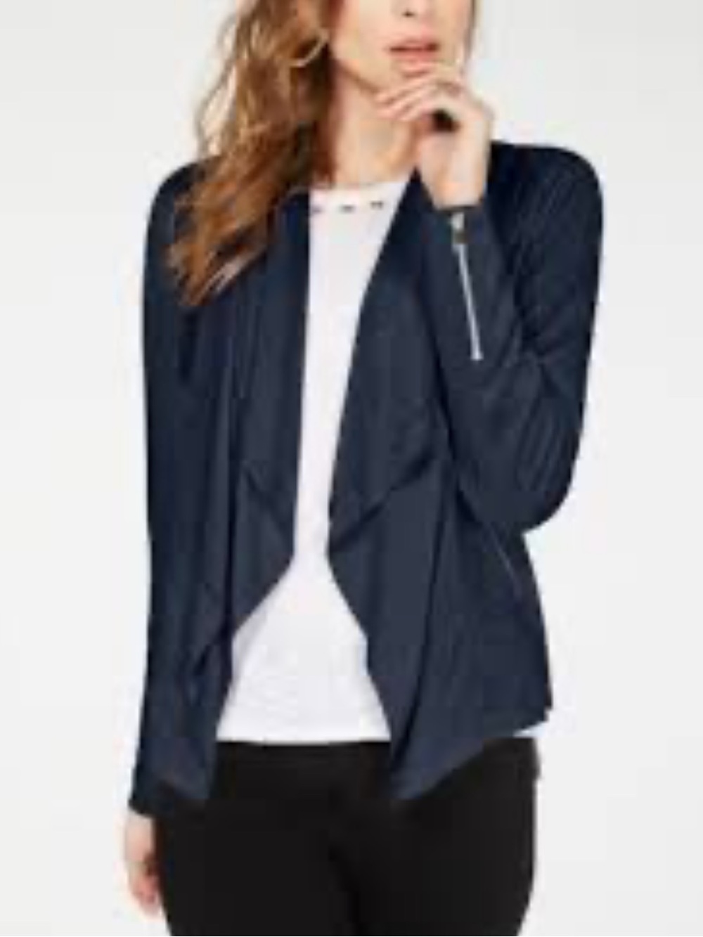 INC International Concepts Women's Size L Draped Cardigan Navy Faux Suede